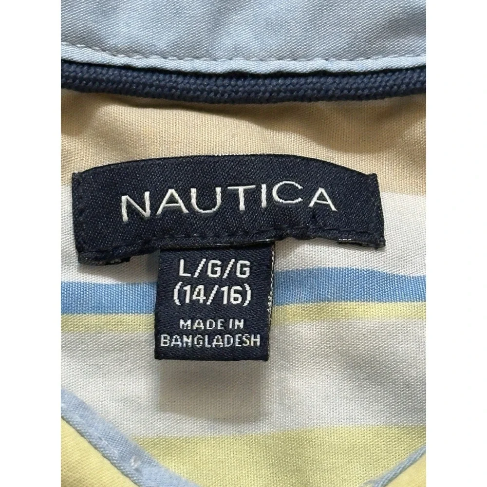 Youth Boys Nautica Short Sleeve Striped Button Up Shirt - Large 14/16